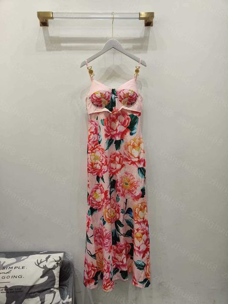 

23ss summer dresses women dress womens designer clothing tube hardware suspenders flower print long dress womens clothing, Black;gray