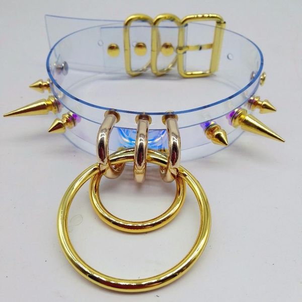 

necklaces fashion handmade clear laser holographic punk choker necklace harajuku collar rivet torques metal spikes bullet oround, Silver