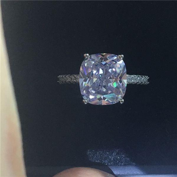 

solitaire promise ring 925 sterling silver bijou cushion cut 10mm aaaaa cz engagement wedding band rings for women men jewelry, Slivery;golden