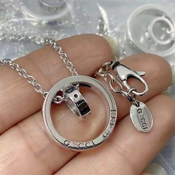 

2023 gujia fortune s925 sterling silver classic double ring round lock bone chain couple pendant g family necklace