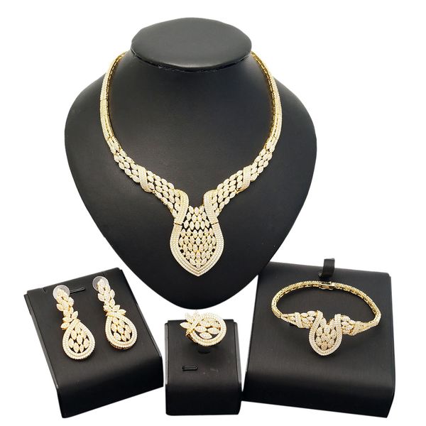 

yulaili exquisite necklace set new ladies unique design earrings bracelet ring wedding jewelry set, Black
