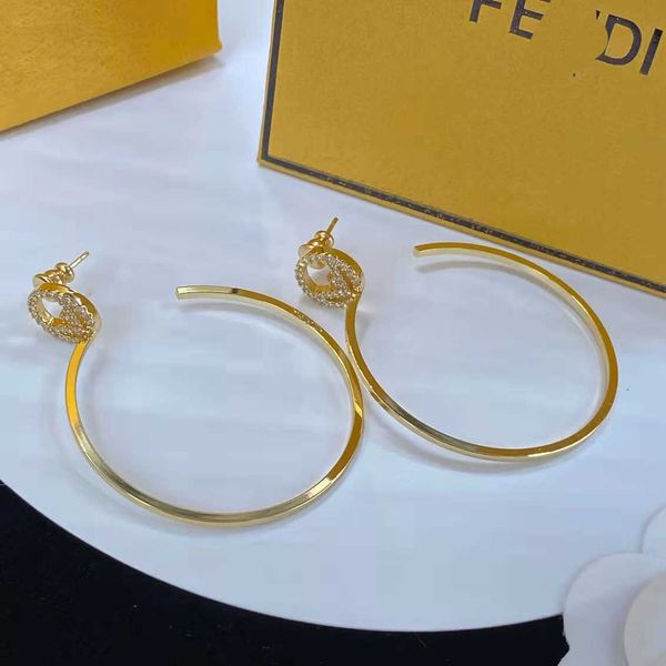 

f letter rhinestone large circle silver needle niche design fashion and earrings for women, Golden