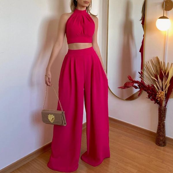 

women's set 2023 spring/summer fashion casual set hanging neck slim fit women's set women's two piece set, White