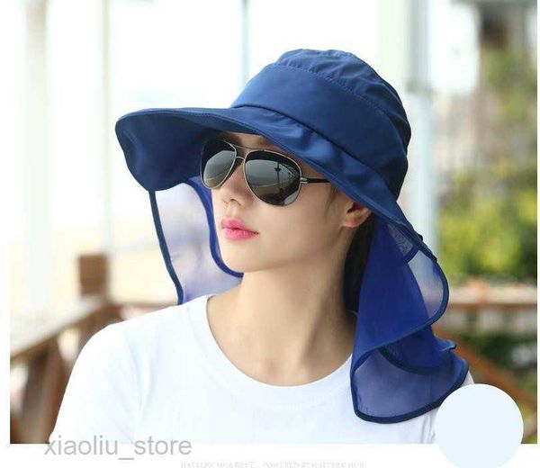 

wide brim hats women's outdoor riding sun hats with face neck protection for women sombreros mujer verano wide brim summer visor caps a, Blue;gray