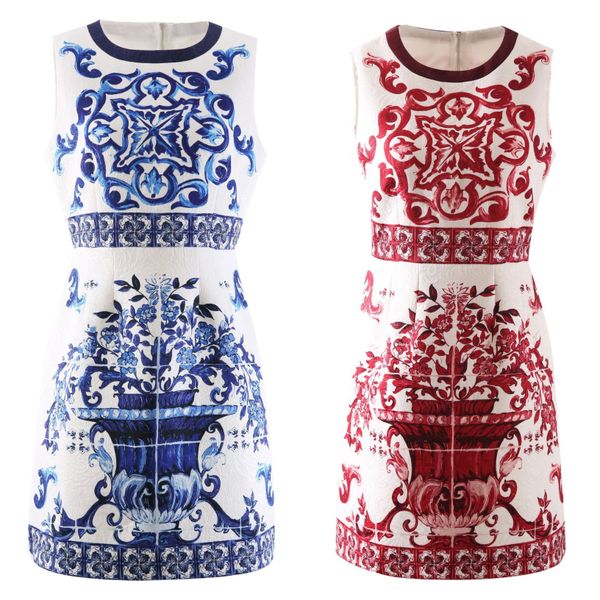 

high-quality runway style summer dress white blue proclaim pattern, Black;pink