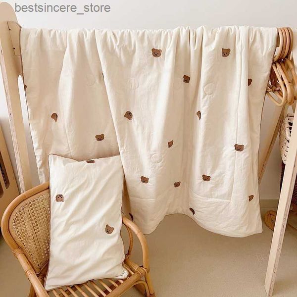 

baby boy summer blanket quilt bear embroidery kids cotton comforter for summer toddler nap cover quilting korean baby bedding l230522