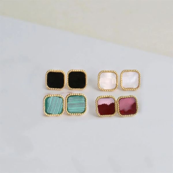

fashion vintage four leaf clover charm motif earrings back shell flower elegant designer gold plated agate for women valentine's mother, Golden