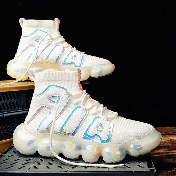 

mens breathable casual running shoes high sneakers sock shoes clear sole white black purple green