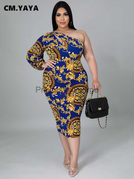 

casual dresses cmyaya plus size women paisley one shoulder one long sleeve bodycon midi dress elegant 2022 new pencil dresses x0625, Black;gray