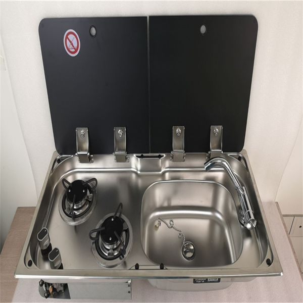 

2 burner gas stove sink combo 2 glass lids 775*365*150/120mm boat rv gr-904rd