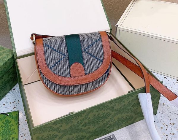 

fashion designer women saddles bag luxury classic retro red and green striped elements women shoulder bag handbag wallet original box genuin
