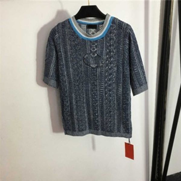 

fashion items womens knitwear chest logo hollow embroidery breastless short-sleeved wool-blend knitwear summer cool designer clothes 55, White