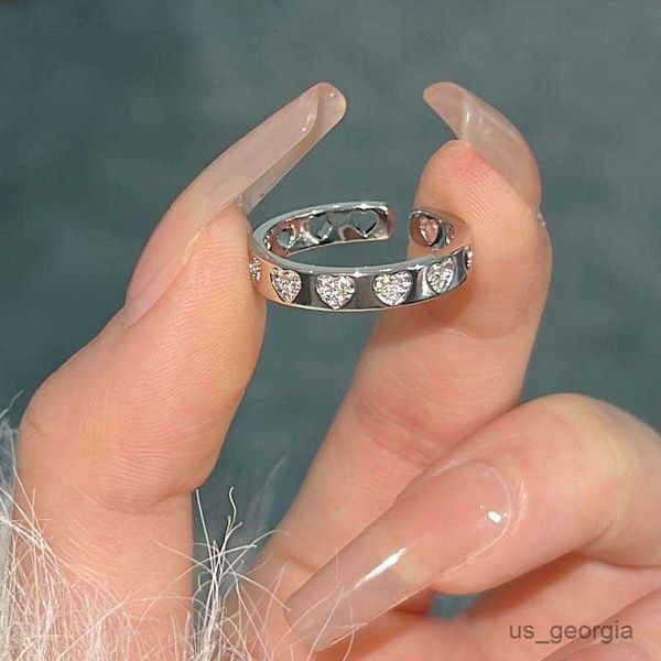 

band rings fashion shiny full rhinestone heart open rings for women men simple silver color crystal adjustable couple finger rings jewelry r