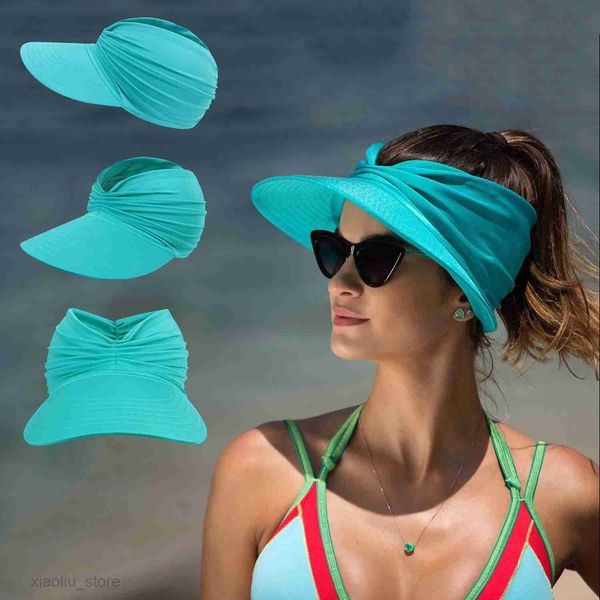 

wide brim hats high-quality new fashion summer women's beach sunscreen hat outdoor sports golf elastic hollow caps upf50+ uva uvbsun bl, Blue;gray