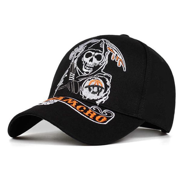 

ball caps samcro baseball cap soa sons of anarchy skull embroidery casual snapback hat fashion racing motorcycle sport hathkd230625, Blue;gray