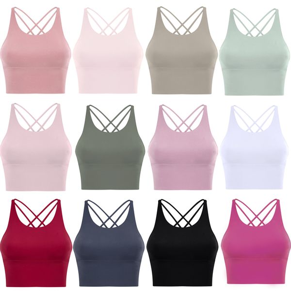 

solid color yoga wear women's new backless fitness bra small suspenders thin straps cross back sports underwear