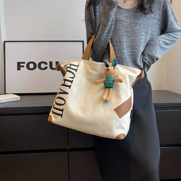 

canvas bag large capacity women's bag casual and versatile one shoulder crossbody bag college student commuting tote bag female