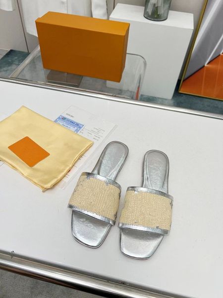 

designer woody sandals women beach sandal mules flat slides light tan beige white black pink lace lettering fabric canvas slippers womens su