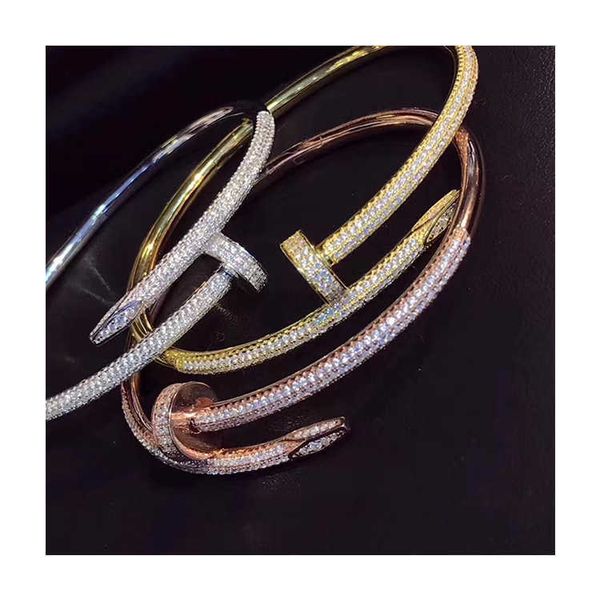 

designer s925 sterling silver nail full diamond bracelet women's fashion light luxury inlaid high carbon ins carti same style handpiece, Black