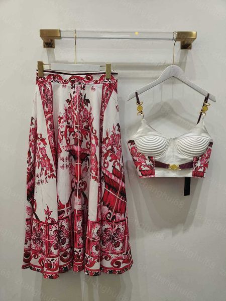 

23ss skirt set womens designer clothing strapless hardware halter printed skirt sets womens clothing, White