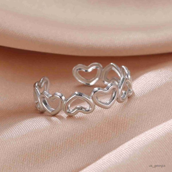 

band rings skyrim new in heart open ring stainless steel women finger rings fashion love jewelry aesthetic wedding band gift wholesale r2306, Silver