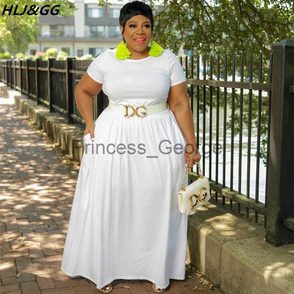 

casual dresses hlj gg solid plus size maxi dress elegant women short sleeve pocket aline dresses office lady clothing vestidos streetwear 5x, Black;gray