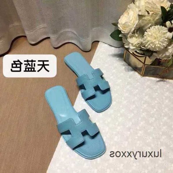 

h woman orans flat leather summer 2023 beach sandal women's heel shoe shoes sandals slipper palm print lychee sheepskin hwl4