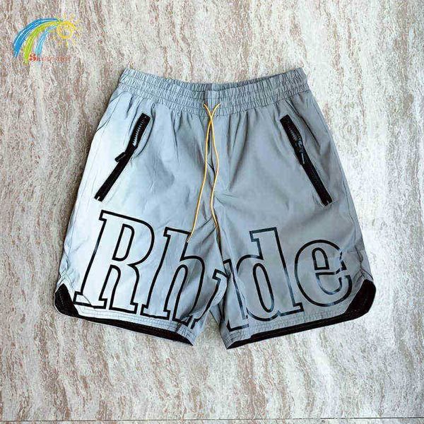

men's t-shirts hip hop m reflective rhude shorts inside mesh men women oversize big printing drawstring breeches, White;black