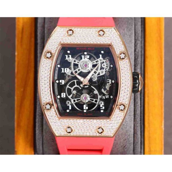 

diamond luxury mens movement watches rm17-01 r i c h a r d hollow tourbillon designer 5wz1 new high-end quality iced out montre wrist watch, Slivery;brown