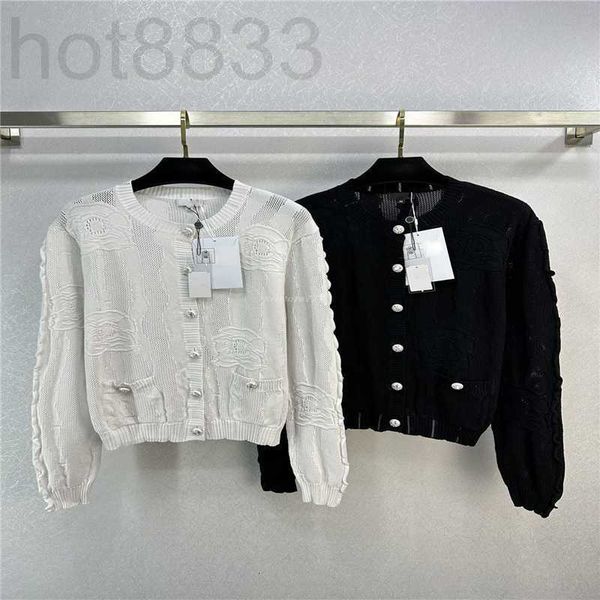 

women's sweaters designer women knits with hollow out camellia milan runway brand crop shirt high end diamond elasticity cardigan jack, White;black