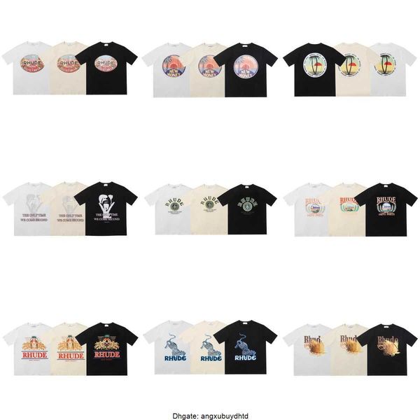 

rhude classic men's t-shirts niche trendy brand american high street printed loose fitting men's couple summer short sleeved t-shi, White;black