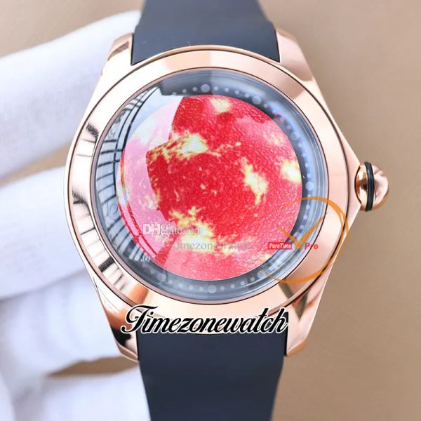 

new 47mm big bubble scorching sun dial automatic mens watch l390/03255-390.101.04/0371 rose gold steel case rubber strap gents watches twcm, Slivery;brown