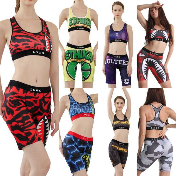 

girls tracksuits designer summer swimsuit women two piece pants set crop vest bra tight printed fitness sports suits, Gray