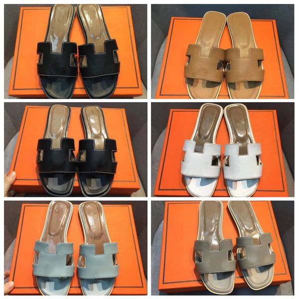 

designer sandals slipper h slippers fashion versatile classic multiple color slippers flat bottom tourist beach summer luxury one word genui, Black
