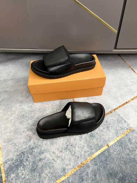 

classic slippers luis brand designers vuttonity fashion leisure sandal men slide flat slippers summer flip flops l011, Black