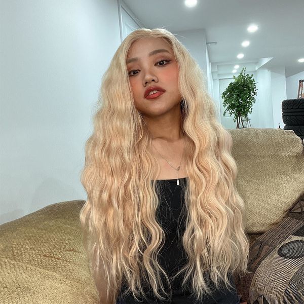 

golden remy hair hd lace frontal wig 13x6 slight waves full lace wigs 200% long warm blonde human hair wig deep pre-plucked, Black;brown