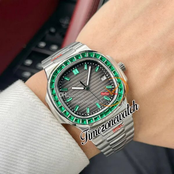 

new jumbo platinum emer bezel 5711 gray texture dial 8215 automatic mens watch 5711/1a hip hop bling jewelry 40mm stainless steel bracelet w, Slivery;brown