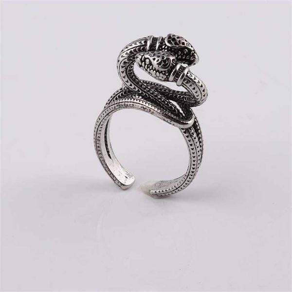 

2023 gu jia's new double snake head wrapping made of old rings for men and women couples matching ring meng yu jewelry, Silver