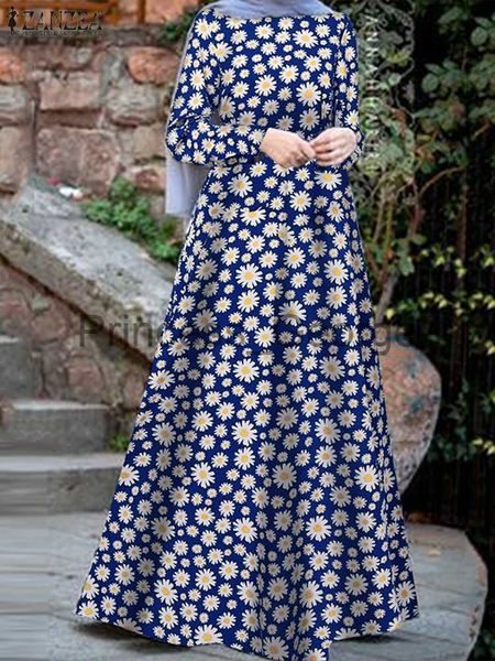 

casual dresses 2023 zanzea bohemian floral printed muslim sundress women vintage long sleeve kaftan abaya dress robe femme eid mubarek vesti, Black;gray