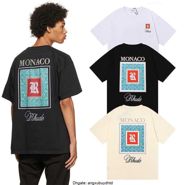 

heavy fabric monaco limited rhude tee men women 1 tags 100% cotton summer style oversized rhude t-shirt, White;black