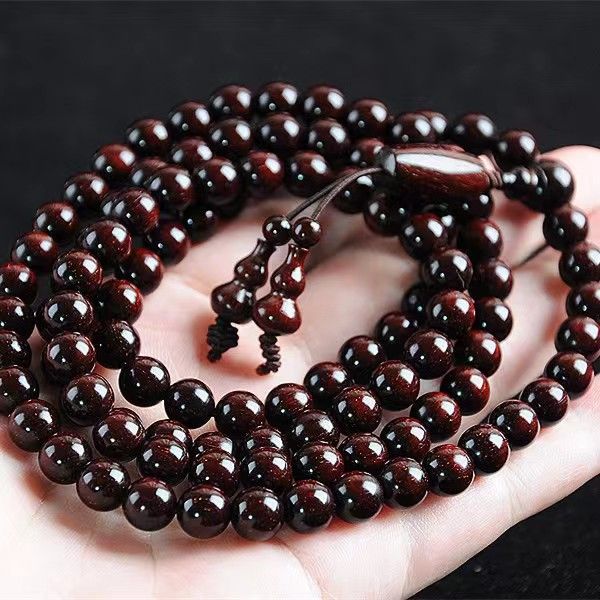 

little leaf red sandalwood hand chain full of gold star high oil density old material sandalwood buddha beads wen playing bracelet for men, Silver