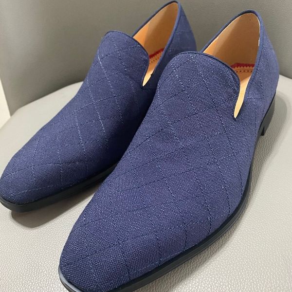 

italy fashion blue canvas loafers slip on denim shoes men handmade mocasines casual shoes slippers summer shoes, Black