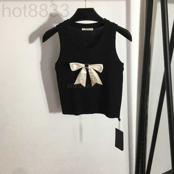 

women's t-shirt designer women t shirts vest knits tee with letter bow brooch crop summer luxury brand stretch sleeveless camisole jum, White