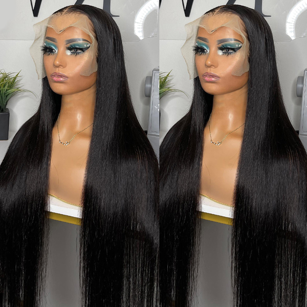 

30 inch brazilian 13x4 bone straight transparent 360 lace front human hair wigs 4x4 frontal closure wig for women, Black;brown