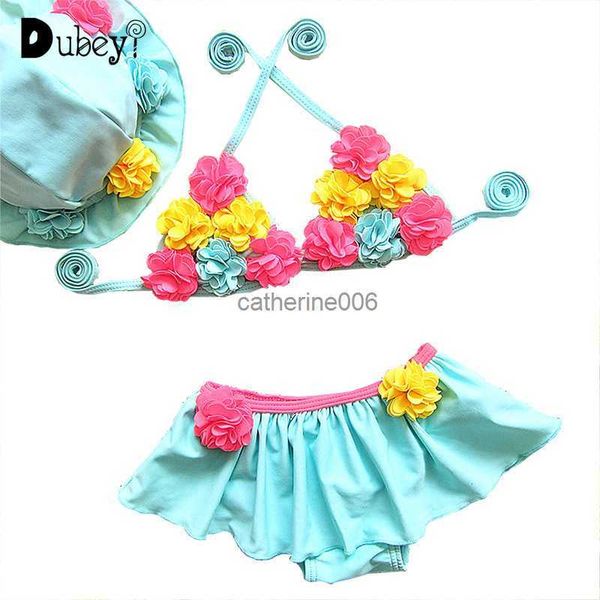 

baby girl swimsuit flower suspender swim bikini baby girl bathing suit baby blue pink 3 piece set baby swim wear l230625, White