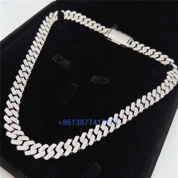 

luxury hip hop necklace 12mm 18" 20" 22" 24" vvs diamond moissanite iced out 10k gold cuban link chain, Silver