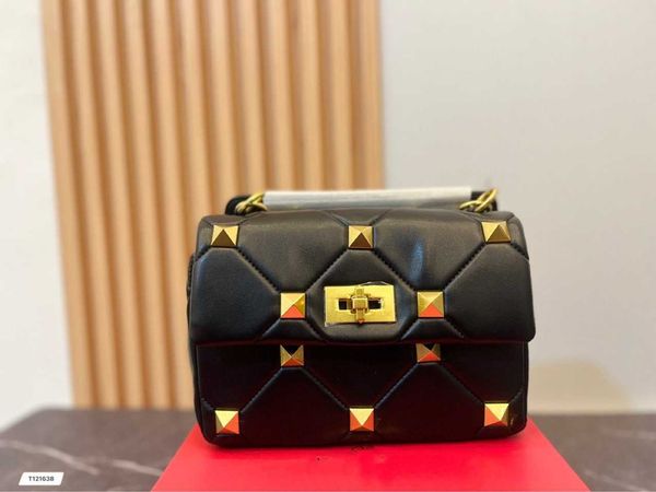 

valentiino bag rivet lock designer bags 23 lady square large purse diamond pattern buckle 2023 portable flip chain crossbody shoulder women
