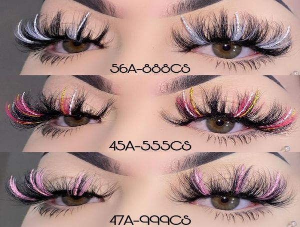 

glitter colored lashes mink 25mm fluffy color streaks cosplay makeup beauty colorful dramatic false eyelashes8128758