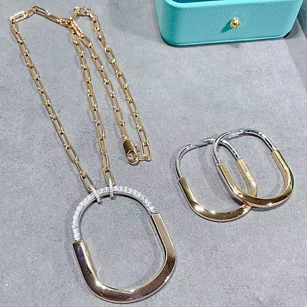 

7a deluxe half diamond lock earrings necklace set classic designer women's pendant jewelry jewelry valentine's day gift with box, Silver