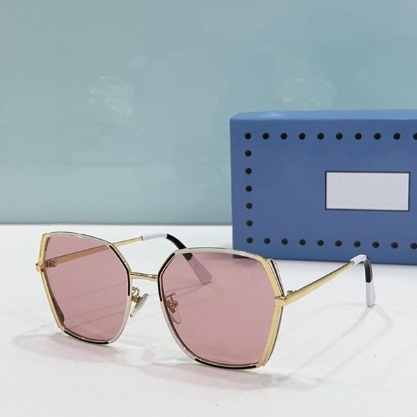 

2023 women men sunglasses gold white black thin metal full frame pink gradient color polygon glasses available with box
